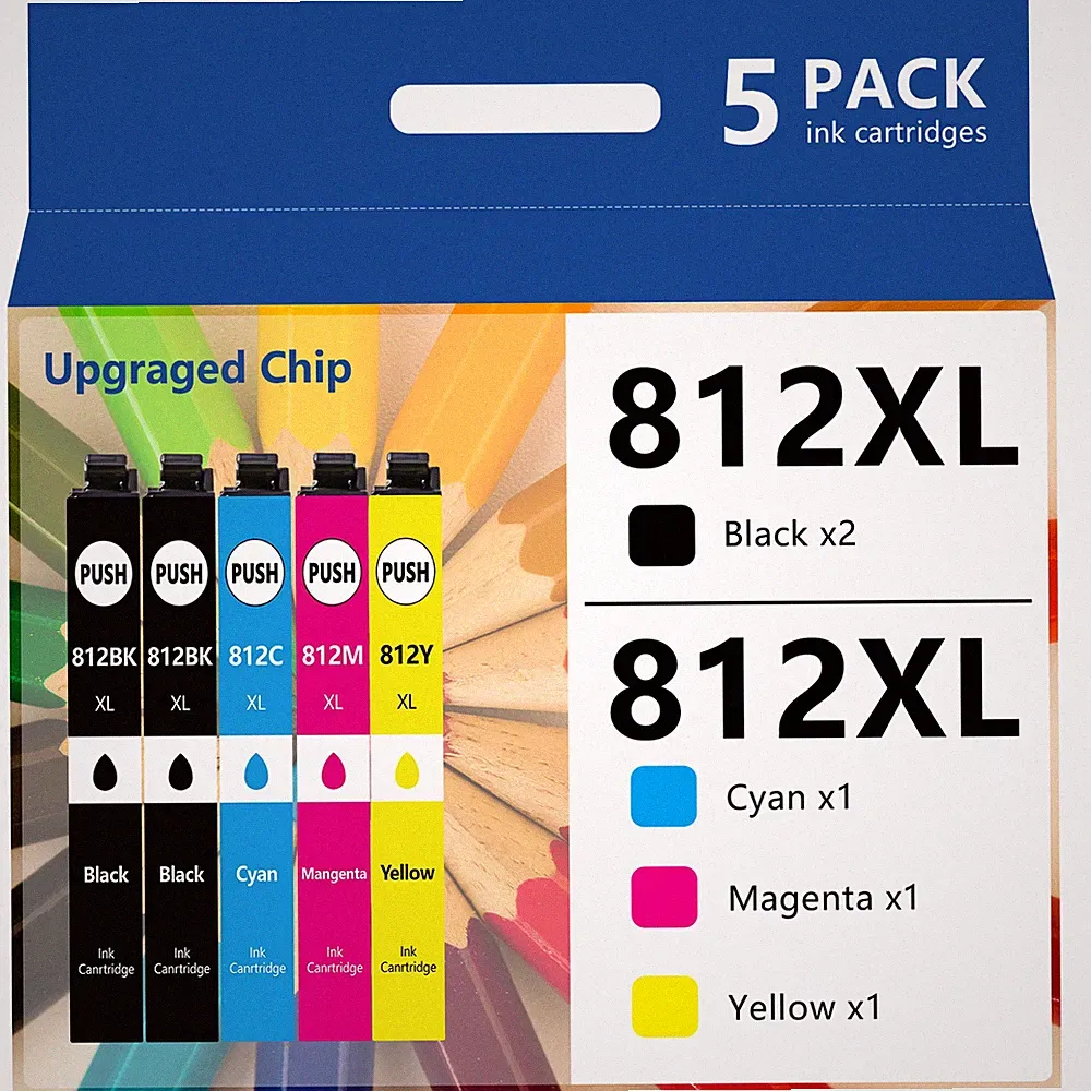5 PACK 812XL Ink Cartridges For Epson WorkForce WF-7840 WF-7820 WF-7310 EC-C7000