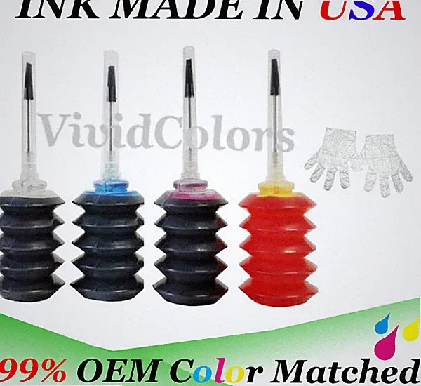 Refill Dye Ink for HP 63 63XL BKCMY Ink Cartridge 4x30ml for ENVY 4512 4520 5540