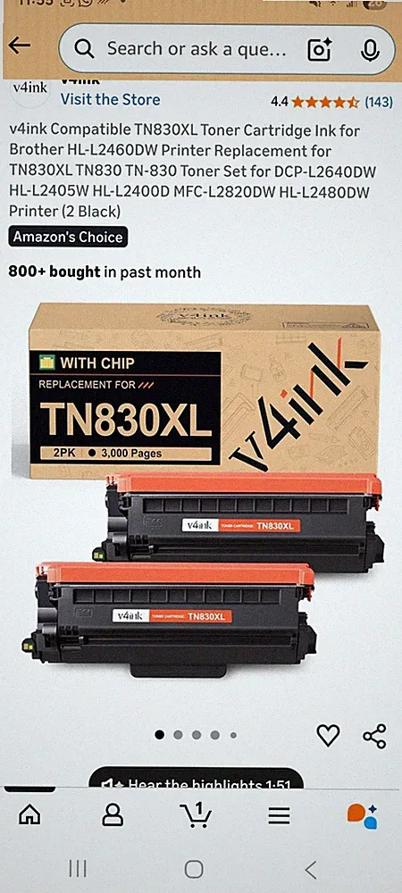 v4ink Compatible TN830XL Toner Cartridge Ink for Brother HL-L2460DW Printer...